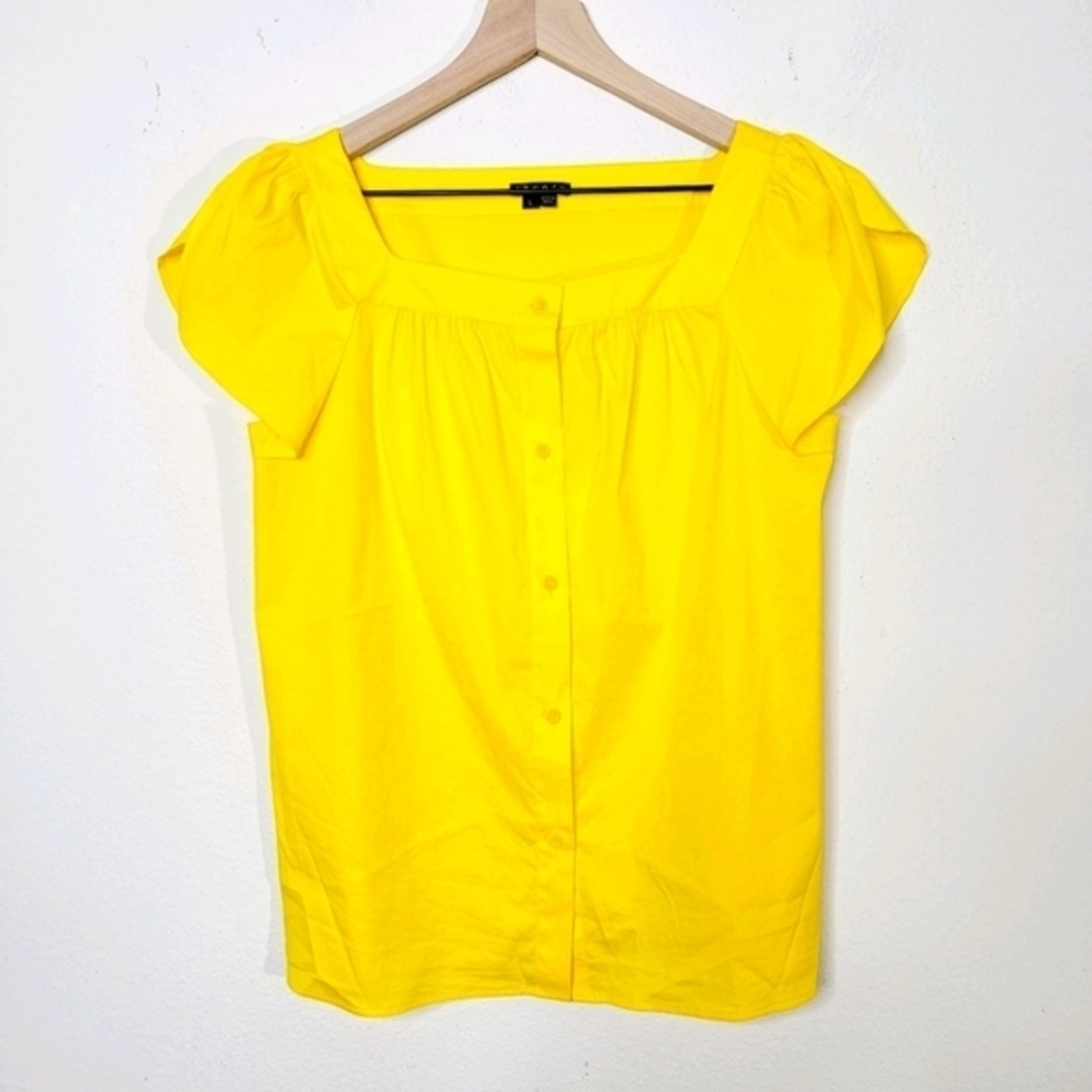 Theory Yellow Button Down Blouse Large